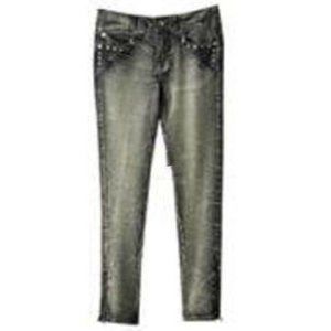Hang Ten Skinny Jeans Jr 7 Black Wash Denim Studded Faded Distressed Teen Girls